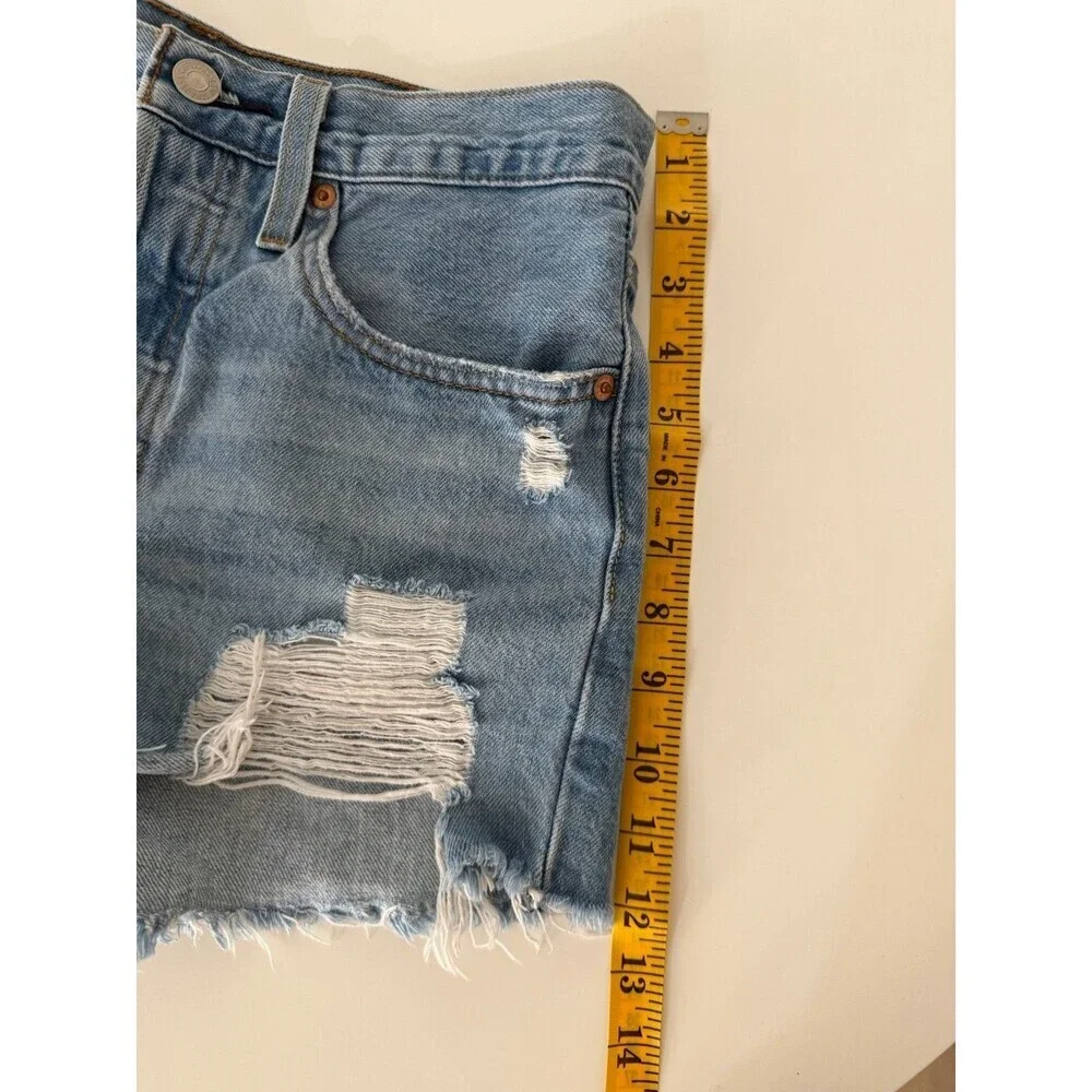 Levi's 501 Distressed Cut Off Denim Shorts Button Fly Blue Size 26
